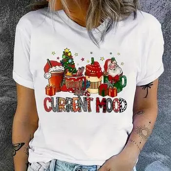 Модная женская футболка с принтом «Рождественская девочка-кошка», забавная повседневная футболка с круглым вырезом и короткими рукавами, летняя женская футболка XS розовый