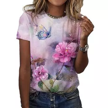 Модная женская футболка с принтом розового лотоса, забавная повседневная футболка с круглым вырезом и короткими рукавами, летняя женская футболка XS розовый