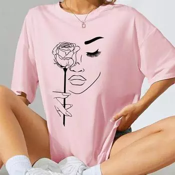 Модная женская футболка с принтом розы, забавная повседневная футболка с круглым вырезом и короткими рукавами, летняя женская футболка XS розовый
