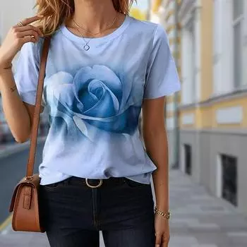 Модная женская футболка с принтом «Синяя фея», забавная повседневная футболка с круглым вырезом и короткими рукавами, летняя женская футболка XS синий
