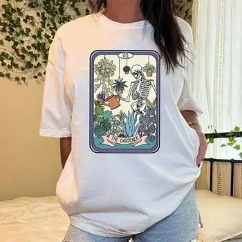 Модная женская футболка с принтом скелета и растений, забавная повседневная футболка с короткими рукавами и круглым вырезом, летняя женская футболка XS белый