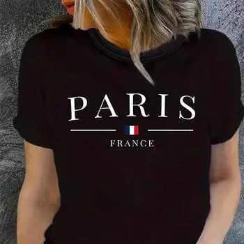 Модная женская футболка с принтом «Слово Париж», забавная повседневная футболка с круглым вырезом и короткими рукавами, летняя женская футболка XS белый