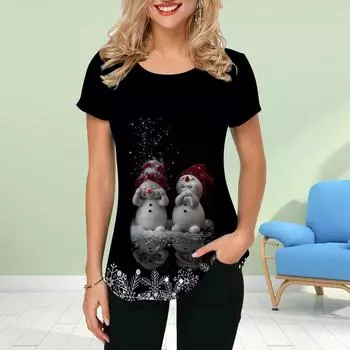 Модная женская футболка с принтом «Снеговик в большой шляпе», забавная повседневная футболка с короткими рукавами и круглым вырезом, летняя женская футболка XS синий