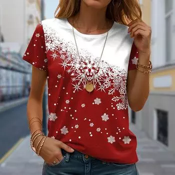 Модная женская футболка с принтом снежинки, забавная повседневная футболка с круглым вырезом и короткими рукавами, летняя женская футболка XS чёрный