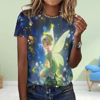 Модная женская футболка с принтом «Солнце и фея», забавная повседневная футболка с круглым вырезом и короткими рукавами, летняя женская футболка XS синий