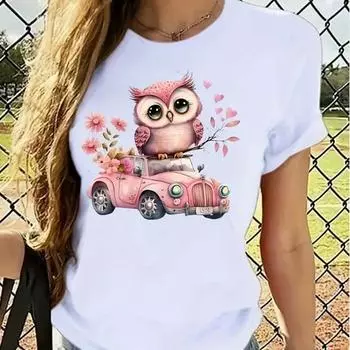 Модная женская футболка с принтом совы для вождения, забавная повседневная футболка с круглым вырезом и короткими рукавами, летняя женская футболка XS белый