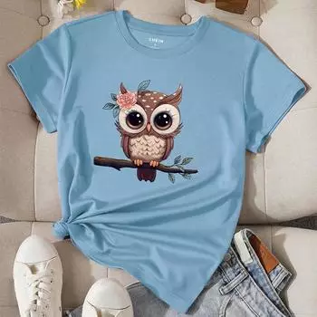 Модная женская футболка с принтом совы Q-версия, забавная повседневная футболка с круглым вырезом и короткими рукавами, летняя женская футболка XS розовый