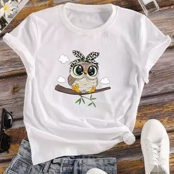Модная женская футболка с принтом совы в виде кавайной мультипликационной совы, забавная повседневная футболка с круглым вырезом и короткими рукавами, летняя женская футболка XS розовый