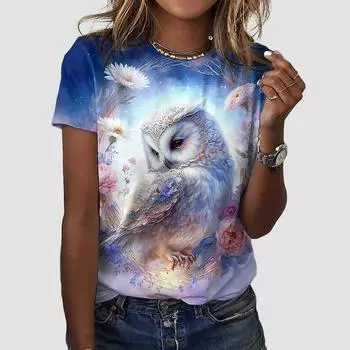 Модная женская футболка с принтом совы, веселая и повседневная футболка с круглым вырезом и коротким рукавом, летняя женская футболка XS фиолетовый