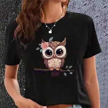 Модная женская футболка с принтом совы, забавная повседневная футболка с круглым вырезом и короткими рукавами, летняя женская футболка XS розовый