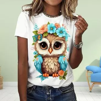Модная женская футболка с принтом совы, забавная повседневная футболка с круглым вырезом и короткими рукавами, летняя женская футболка XS синий