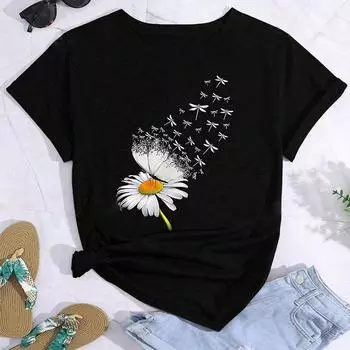 Модная женская футболка с принтом стрекозы, забавная повседневная футболка с круглым вырезом и короткими рукавами, летняя женская футболка XS белый