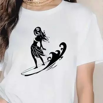 Модная женская футболка с принтом SURFER GIRL, забавная повседневная футболка с круглым вырезом и короткими рукавами, летняя женская футболка XS белый