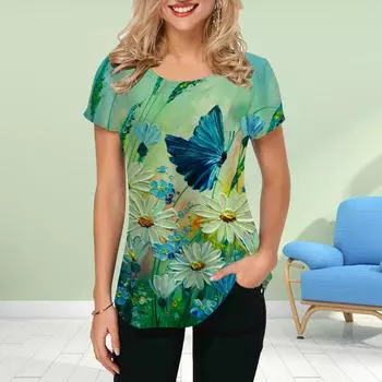 Модная женская футболка с принтом танцующих бабочек, забавная повседневная футболка с круглым вырезом и короткими рукавами, летняя женская футболка XS чёрный