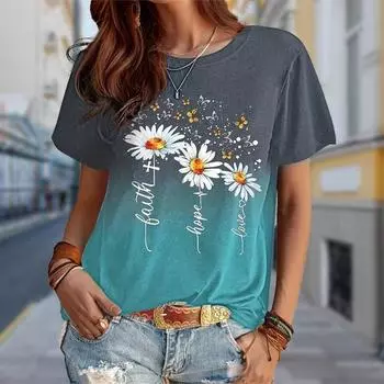 Модная женская футболка с принтом «Три ветки цветов», забавная повседневная футболка с круглым вырезом и короткими рукавами, летняя женская футболка XS серебряный