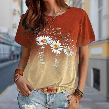 Модная женская футболка с принтом «Три ветки цветов», забавная повседневная футболка с круглым вырезом и короткими рукавами, летняя женская футболка XS серебряный