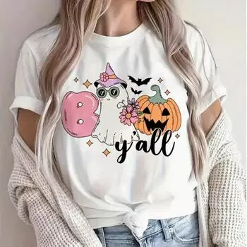 Модная женская футболка с принтом тыквы и джокера на Хэллоуин, забавная повседневная футболка с круглым вырезом и короткими рукавами, летняя женская футболка XS белый