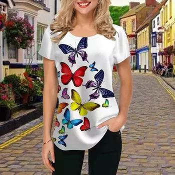 Модная женская футболка с принтом «В погоне за мечтой и бабочкой», забавная повседневная футболка с круглым вырезом и короткими рукавами, летняя женская футболка XS фиолетовый