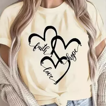 Модная женская футболка с принтом «Вера, любовь, надежда», забавная повседневная футболка с круглым вырезом и короткими рукавами, летняя женская футболка XS красный