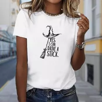 Модная женская футболка с принтом «Волшебная шляпа», забавная повседневная футболка с круглым вырезом и короткими рукавами, летняя женская футболка XS белый