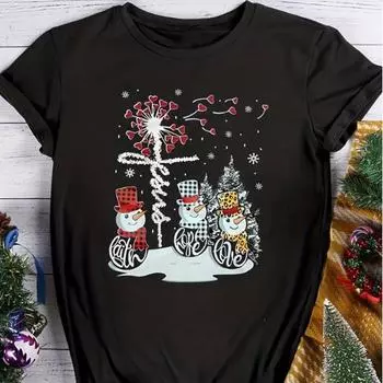 Модная женская футболка с принтом «Волшебный снеговик», забавная повседневная футболка с круглым вырезом и короткими рукавами, летняя женская футболка XS зелёный