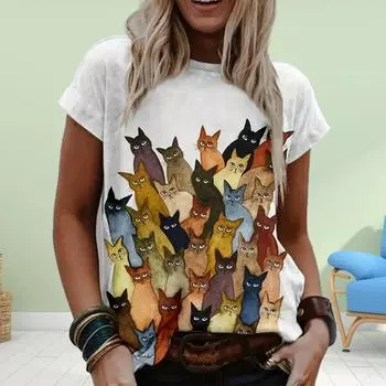 Модная женская футболка с принтом в акварельных тонах, забавная повседневная футболка с короткими рукавами и круглым вырезом, летняя женская футболка XS синий