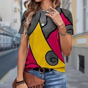 Модная женская футболка с принтом в стиле ретро, забавная повседневная футболка с короткими рукавами и круглым вырезом, летняя женская футболка XS красный