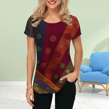 Модная женская футболка с принтом в стиле ретро, забавная повседневная футболка с короткими рукавами и круглым вырезом, летняя женская футболка XS красный