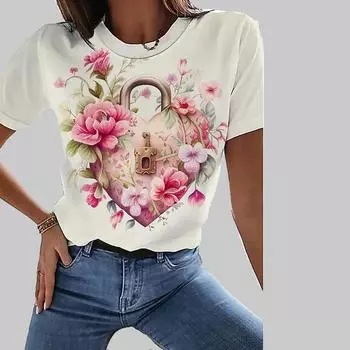 Модная женская футболка с принтом в виде сердца и любви, забавная повседневная футболка с круглым вырезом и коротким рукавом, летняя женская футболка XS белый