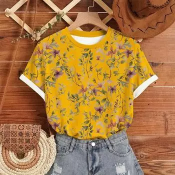 Модная женская футболка с принтом в виде цветка и чернил, забавная повседневная футболка с круглым вырезом и короткими рукавами, летняя женская футболка XS белый