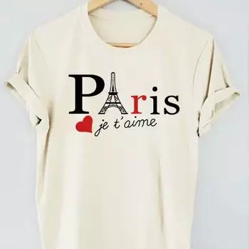 Модная женская футболка с принтом в виде башни и букв, забавная повседневная футболка с круглым вырезом и короткими рукавами, летняя женская футболка XS белый