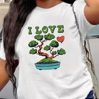 Модная женская футболка с принтом в виде дерева в горшке, забавная повседневная футболка с круглым вырезом и короткими рукавами, летняя женская футболка XS белый
