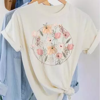 Модная женская футболка с принтом в виде круга и цветов, забавная повседневная футболка с круглым вырезом и короткими рукавами, летняя женская футболка XS чёрный