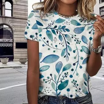 Модная женская футболка с принтом в виде цветов и листьев, забавная повседневная футболка с круглым вырезом и короткими рукавами, летняя женская футболка XS розовый