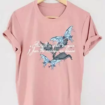 Модная женская футболка с принтом в виде бабочки и чернил, забавная повседневная футболка с короткими рукавами и круглым вырезом, летняя женская футболка XS розовый