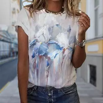 Модная женская футболка с принтом в виде чернил, забавная повседневная футболка с короткими рукавами и круглым вырезом, летняя женская футболка XS синий