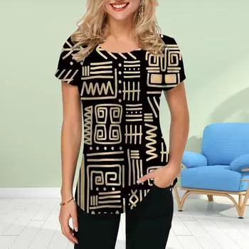 Модная женская футболка с принтом в виде древнего письма, забавная повседневная футболка с круглым вырезом и короткими рукавами, летняя женская футболка XS синий