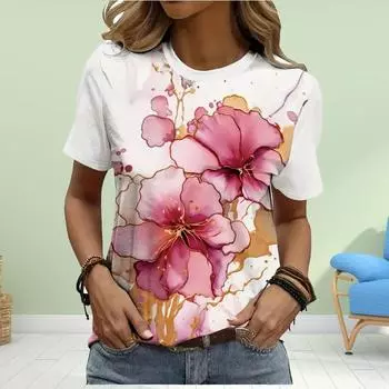 Модная женская футболка с принтом в виде листьев лотоса и бабочек, забавная повседневная футболка с круглым вырезом и короткими рукавами, летняя женская футболка XS розовый