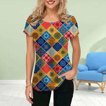 Модная женская футболка с принтом в виде блока, забавная повседневная футболка с круглым вырезом и короткими рукавами, летняя женская футболка XS разноцветный