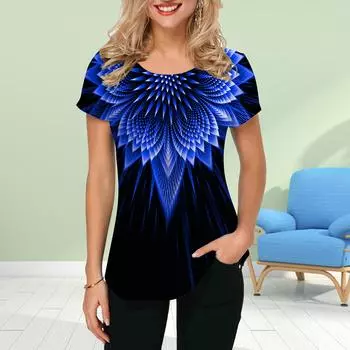 Модная женская футболка с принтом в виде цветка ледяного столба, забавная повседневная футболка с круглым вырезом и короткими рукавами, летняя женская футболка XS синий