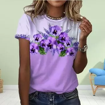 Модная женская футболка с принтом в виде цветка и алфавита, забавная повседневная футболка с круглым вырезом и короткими рукавами, летняя женская футболка XS синий