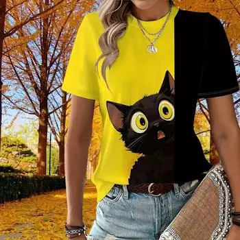 Модная женская футболка с принтом, забавная повседневная футболка с круглым вырезом и короткими рукавами, летняя женская футболка XS жёлтый