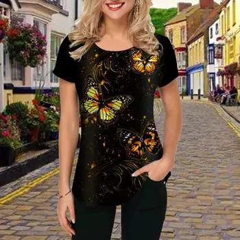 Модная женская футболка с принтом желтой бабочки, забавная повседневная футболка с круглым вырезом и короткими рукавами, летняя женская футболка XS фиолетовый