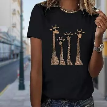 Модная женская футболка с принтом жирафа, забавная повседневная футболка с круглым вырезом и короткими рукавами, летняя женская футболка XS белый