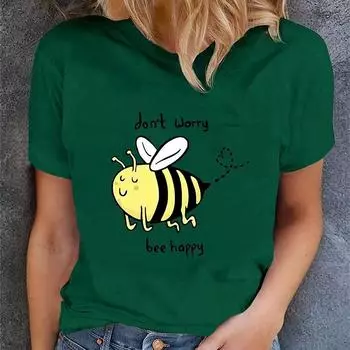 Модная женская футболка с принтом животных, бабочек и пчел, забавная повседневная футболка с круглым вырезом и короткими рукавами, летняя женская футболка XS слоновая кость