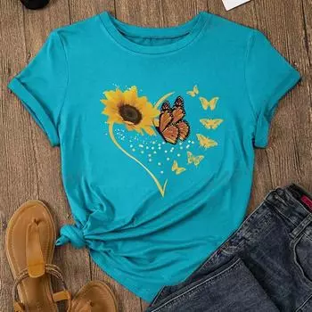 Модная женская футболка с принтом животных и бабочек, забавная повседневная футболка с круглым вырезом и короткими рукавами, летняя женская футболка XS белый