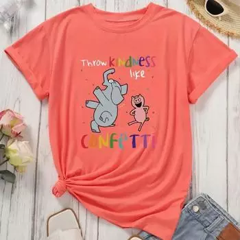 Модная женская футболка с принтом животных, слона, свиньи, забавная повседневная футболка с круглым вырезом и короткими рукавами, летняя женская футболка XS фиолетовый