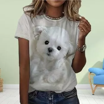 Модная женская футболка с принтом животных, забавная повседневная футболка с короткими рукавами и круглым вырезом, летняя женская футболка XS синий