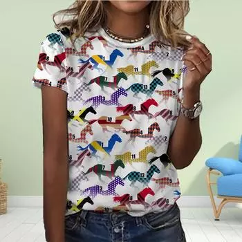 Модная женская футболка с принтом животных, забавная повседневная футболка с короткими рукавами и круглым вырезом, летняя женская футболка XS белый