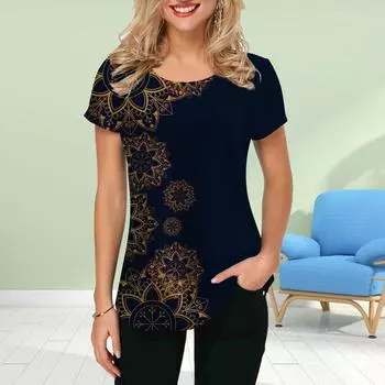 Модная женская футболка с принтом «Золотой лотос», забавная повседневная футболка с круглым вырезом и короткими рукавами, летняя женская футболка XS золотой